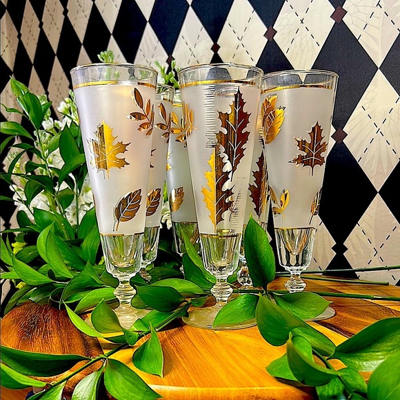 Vintage Libbey 22k Gold Foliage Pilsner Glasses (Set of 6) |Barware Mid Century - Picture 15 of 17